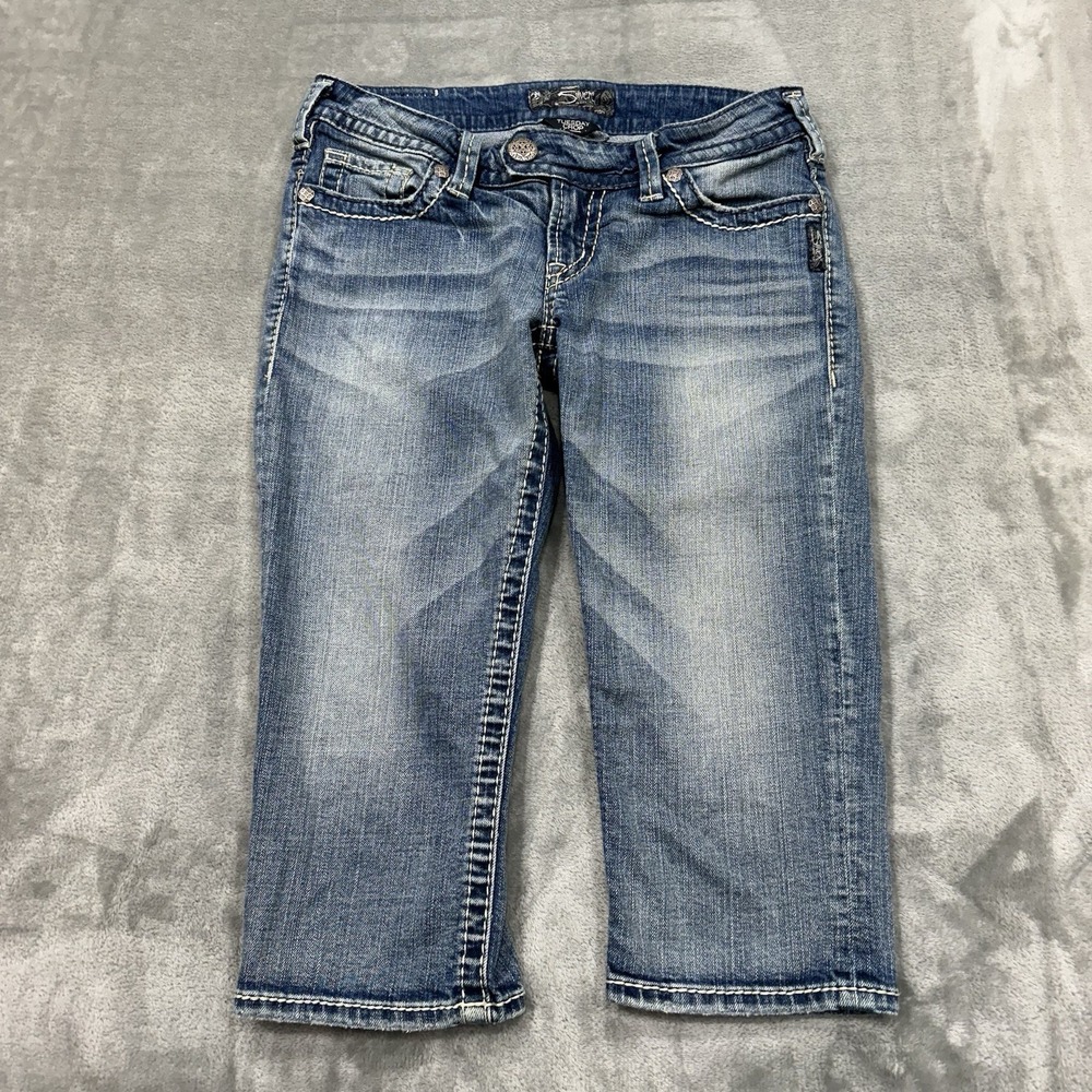 Silver Jeans Womens 27 Blue Tuesday Crop Medium Wash Denim Pockets Logo Casual